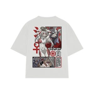Playera streetwear premium de anime y gaming ExtraLife MX, corte boxy oversized drop shoulder heavyweight en color Deep Black y Off-White, moda urbana mexicana de culto.