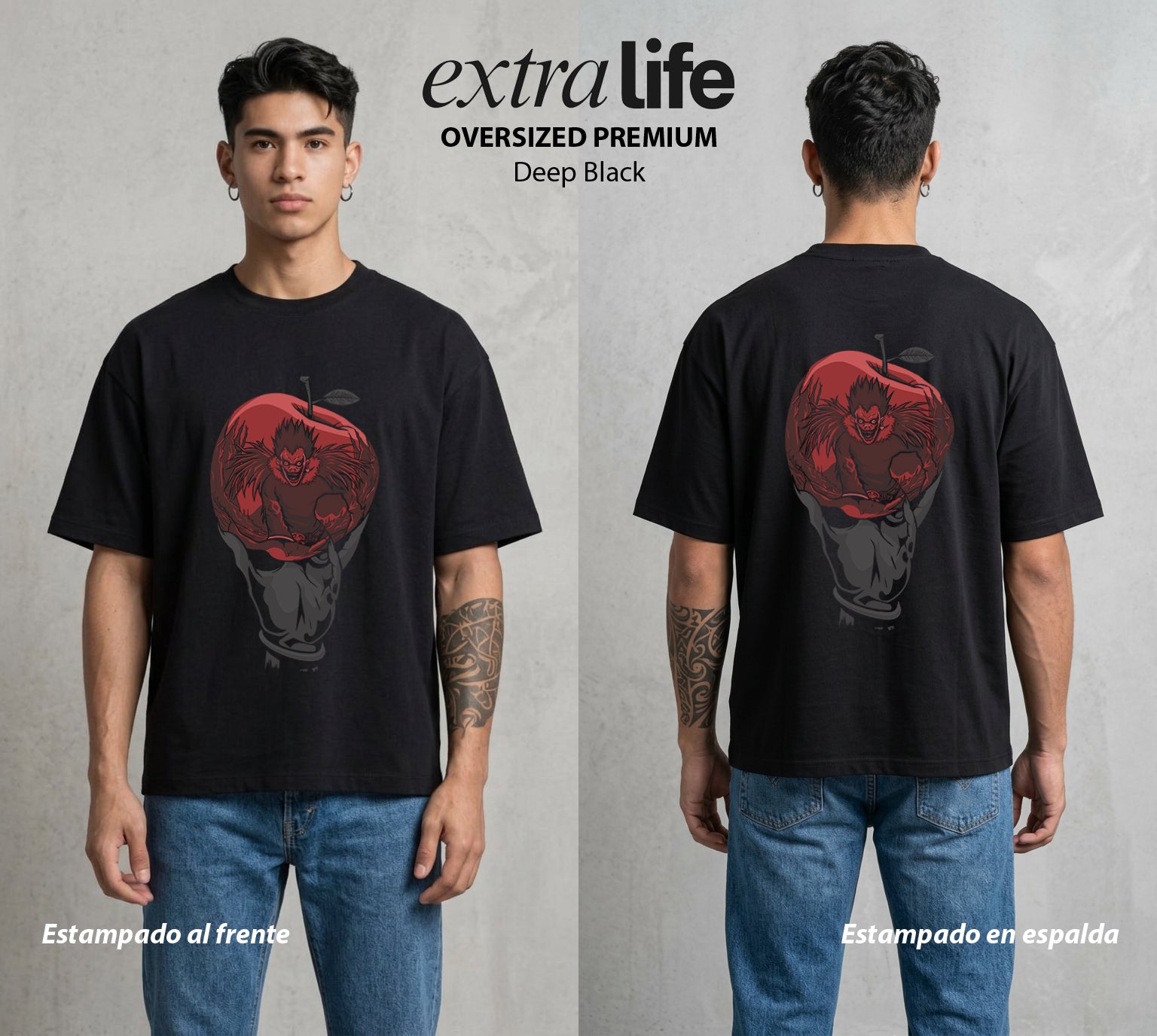 El Cuaderno del Juicio | Death Note #00927 - Playera Oversized Premium | Deep Black - Foto en modelo