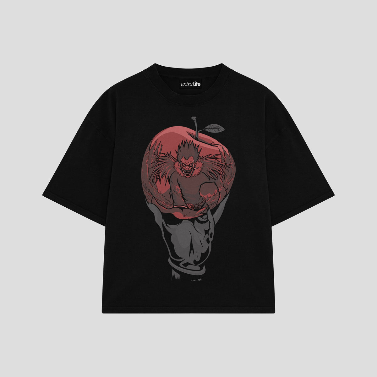 Playera streetwear premium de anime y gaming ExtraLife MX, corte oversized drop shoulder ligero y fresco en color Deep Black y Off-White, moda urbana mexicana de culto.