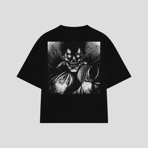 Playera streetwear premium de anime y gaming ExtraLife MX, corte oversized drop shoulder ligero y fresco en color Deep Black y Off-White, moda urbana mexicana de culto.
