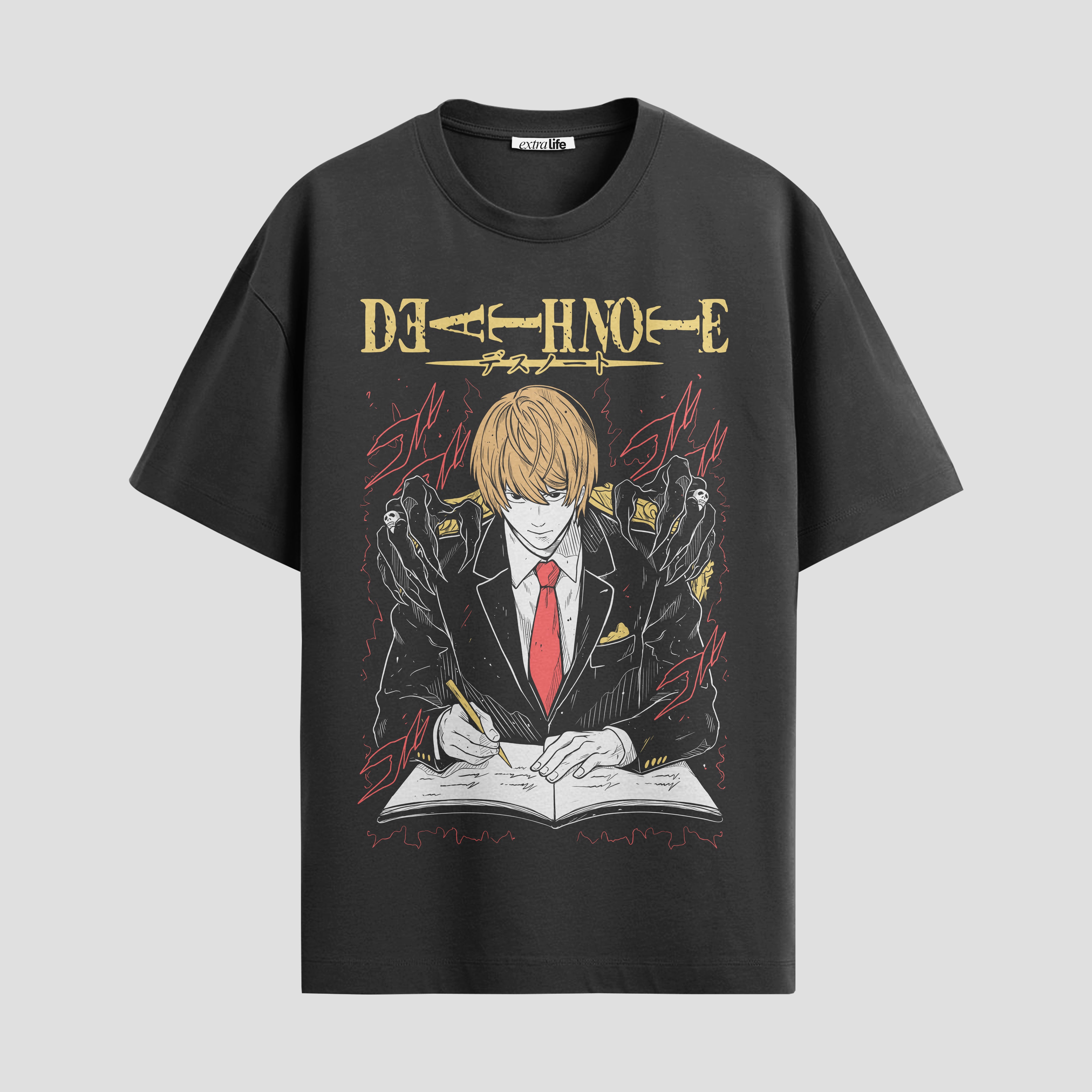 Playera urbana de anime y gaming ExtraLife MX, corte Standard Fit unisex ligero y transpirable en color Deep Black y Pure White, ropa de uso diario para gym y casual.