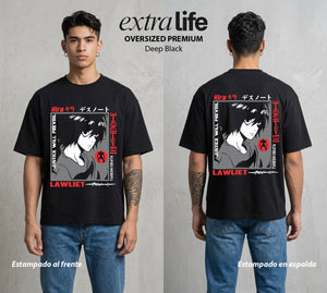 El Cuaderno del Juicio | Death Note L #00930 - Playera Oversized Premium | Deep Black - Foto en modelo