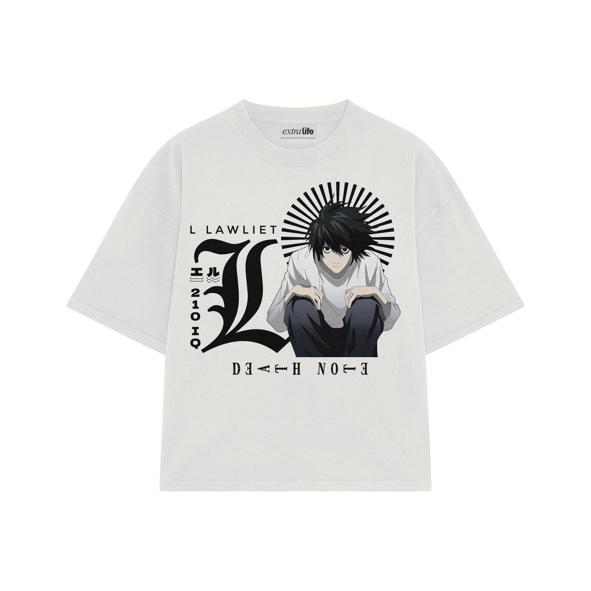 Playera streetwear premium de anime y gaming ExtraLife MX, corte oversized drop shoulder ligero y fresco en color Deep Black y Off-White, moda urbana mexicana de culto.