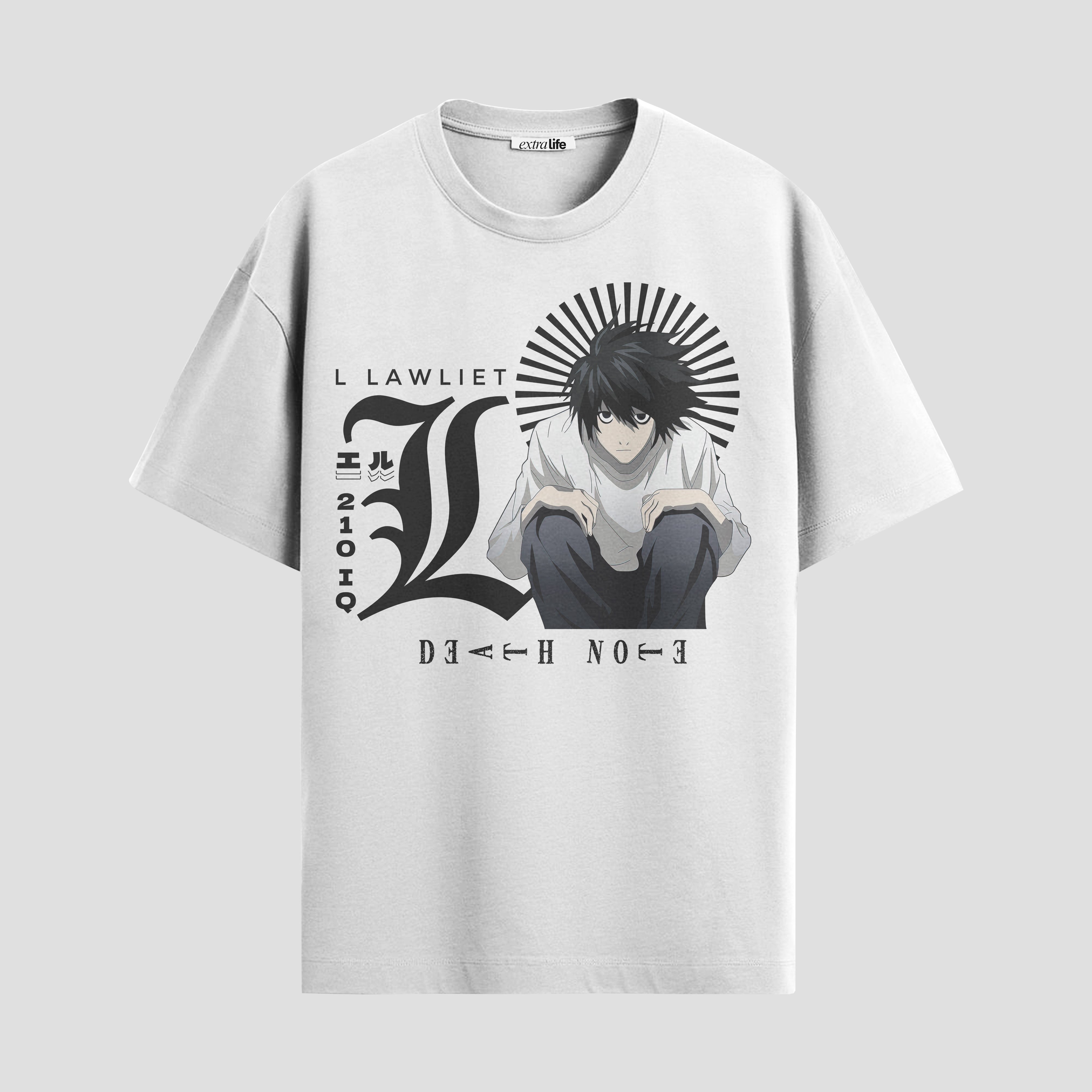 Playera urbana de anime y gaming ExtraLife MX, corte Standard Fit unisex ligero y transpirable en color Deep Black y Pure White, ropa de uso diario para gym y casual.