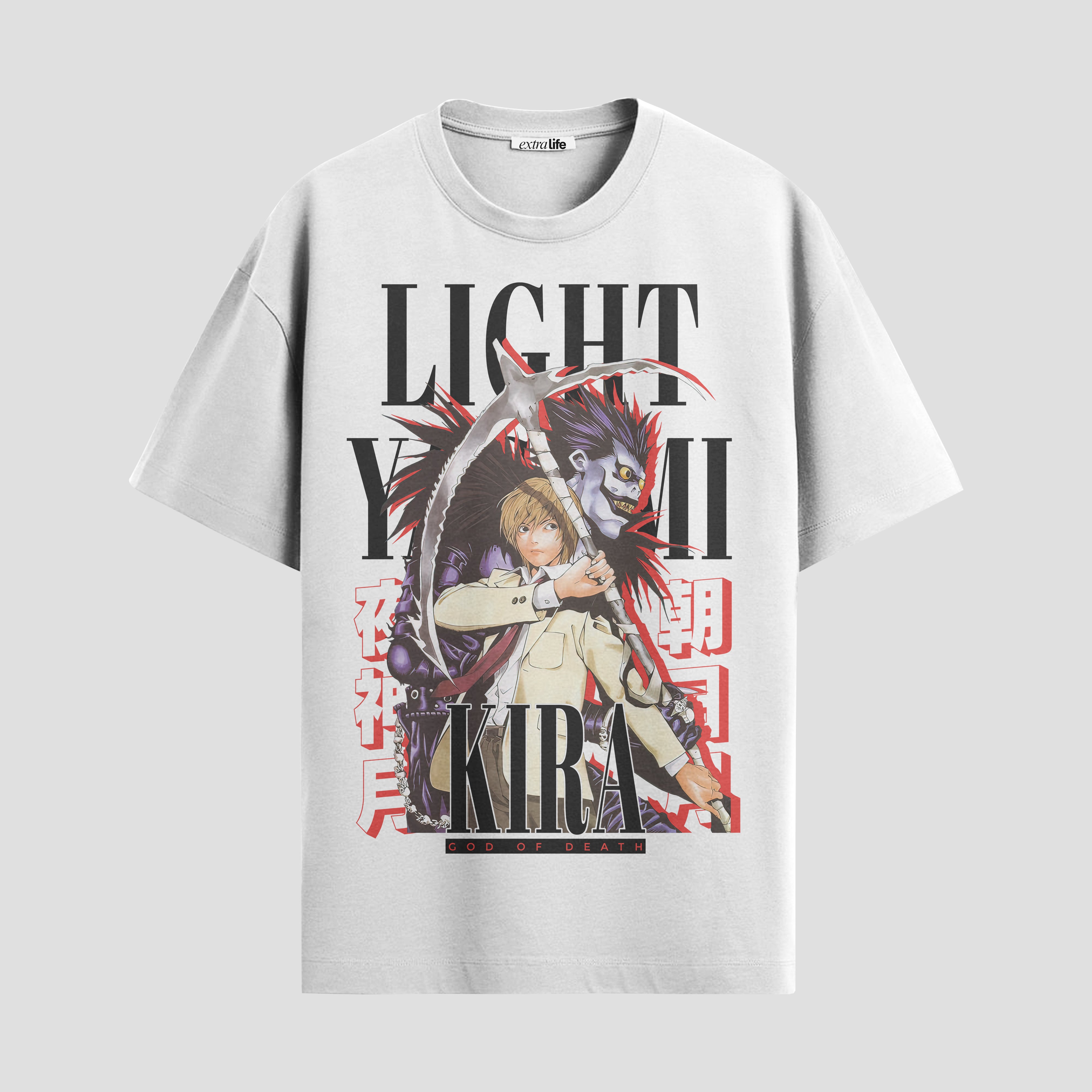 Playera urbana de anime y gaming ExtraLife MX, corte Standard Fit unisex ligero y transpirable en color Deep Black y Pure White, ropa de uso diario para gym y casual.