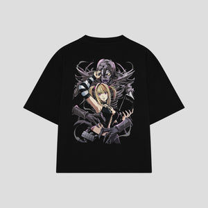 Playera streetwear premium de anime y gaming ExtraLife MX, corte boxy oversized drop shoulder heavyweight en color Deep Black y Off-White, moda urbana mexicana de culto.
