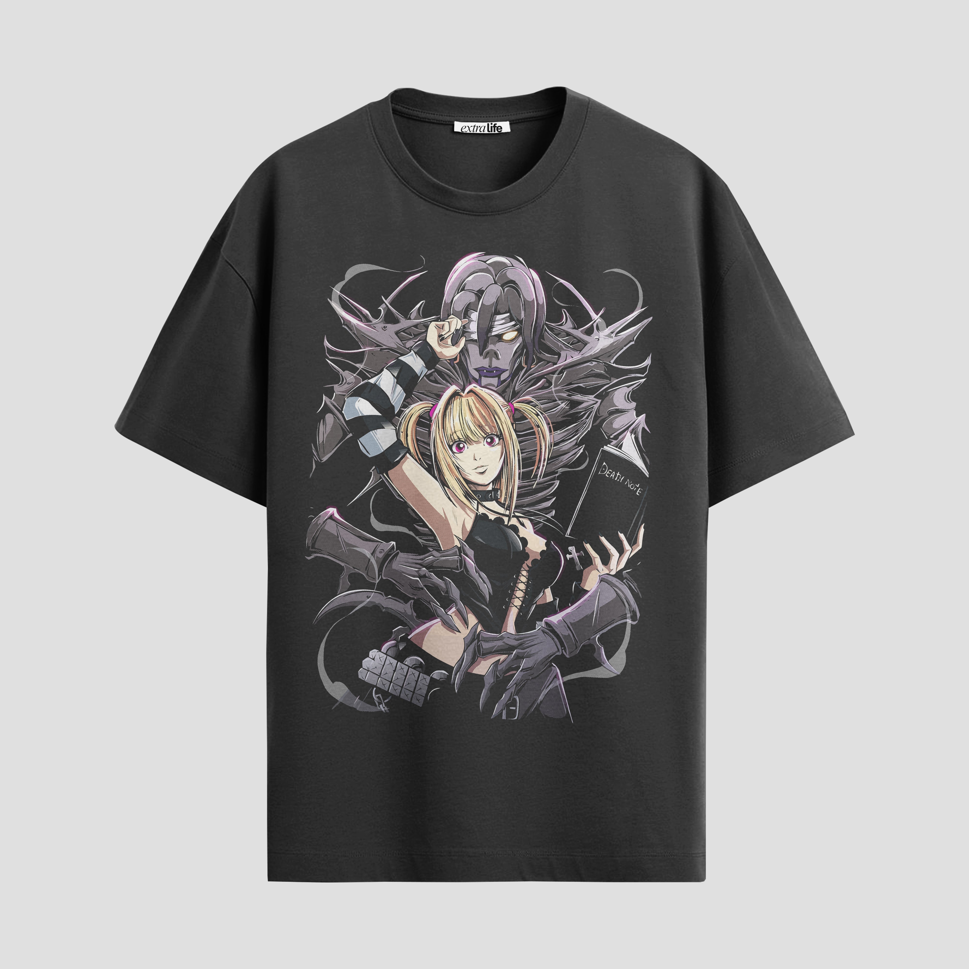 Playera urbana de anime y gaming ExtraLife MX, corte Standard Fit unisex ligero y transpirable en color Deep Black y Pure White, ropa de uso diario para gym y casual.