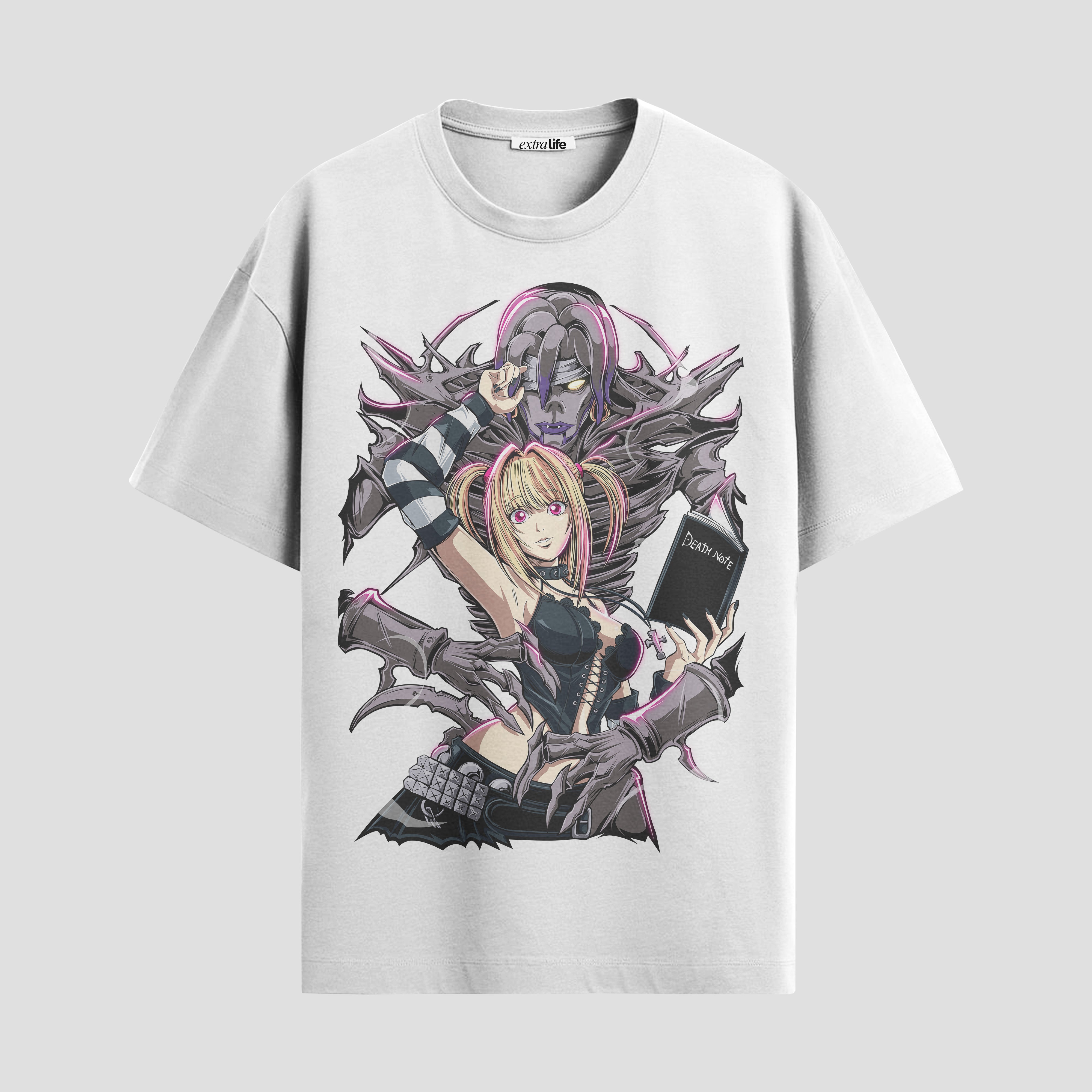 Playera urbana de anime y gaming ExtraLife MX, corte Standard Fit unisex ligero y transpirable en color Deep Black y Pure White, ropa de uso diario para gym y casual.