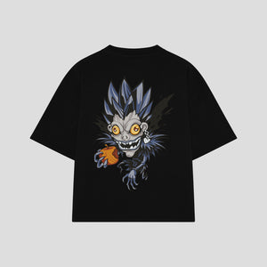 Playera streetwear premium de anime y gaming ExtraLife MX, corte boxy oversized drop shoulder heavyweight en color Deep Black y Off-White, moda urbana mexicana de culto.