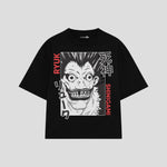 Playera streetwear premium de anime y gaming ExtraLife MX, corte boxy oversized drop shoulder heavyweight en color Deep Black y Off-White, moda urbana mexicana de culto.