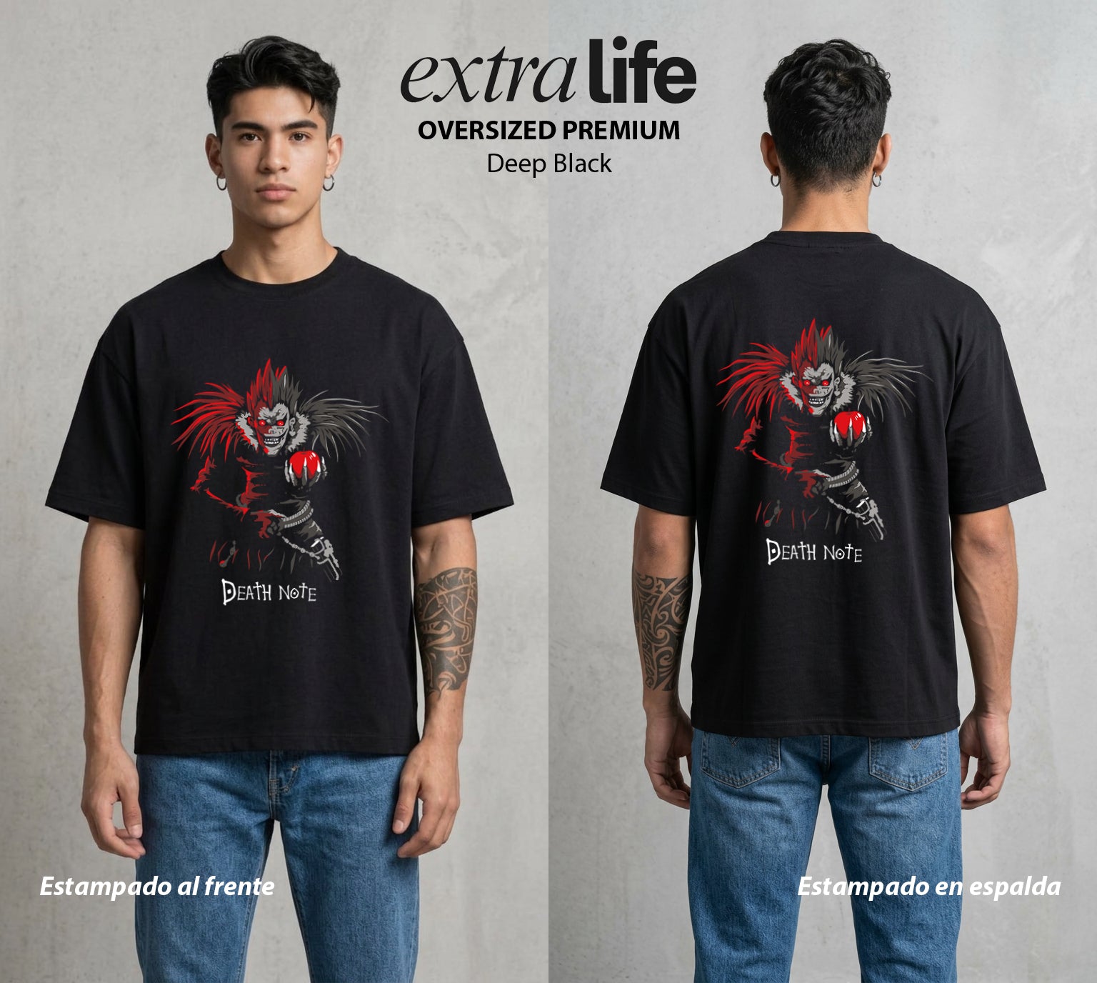 El Cuaderno del Juicio | El Shinigami del Otro Mundo #00944 - Playera Oversized Premium | Deep Black - Foto en modelo