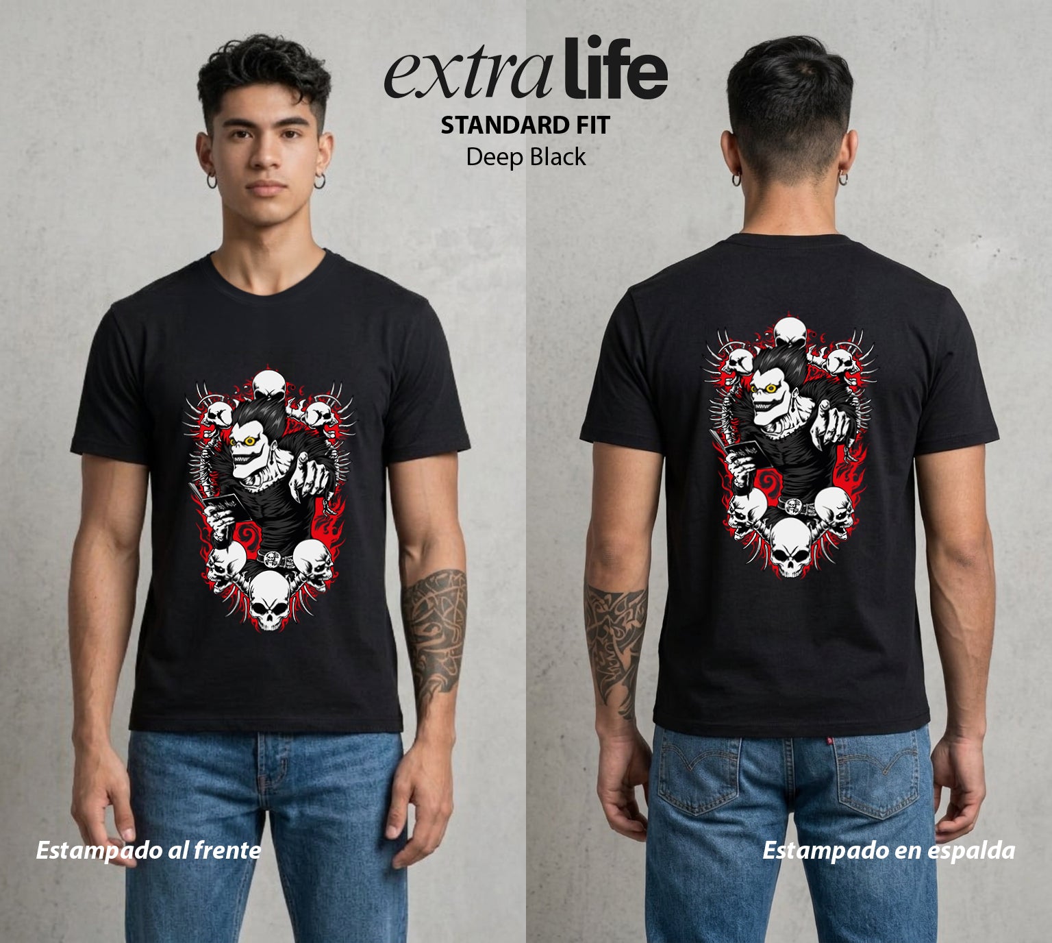 El Cuaderno del Juicio | La Manzana de la Muerte #00949 - Playera Standard Fit | Deep Black - Foto en modelo
