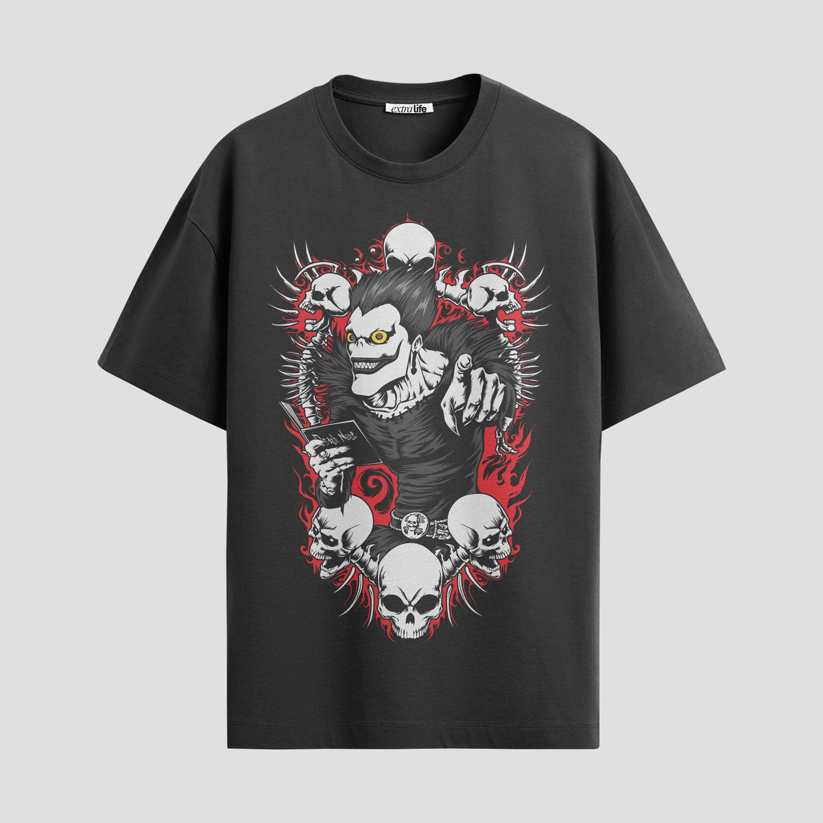 Playera urbana de anime y gaming ExtraLife MX, corte Classic Premium unisex ligero y transpirable en color Deep Black y Pure White, ropa de uso diario para gym y casual.