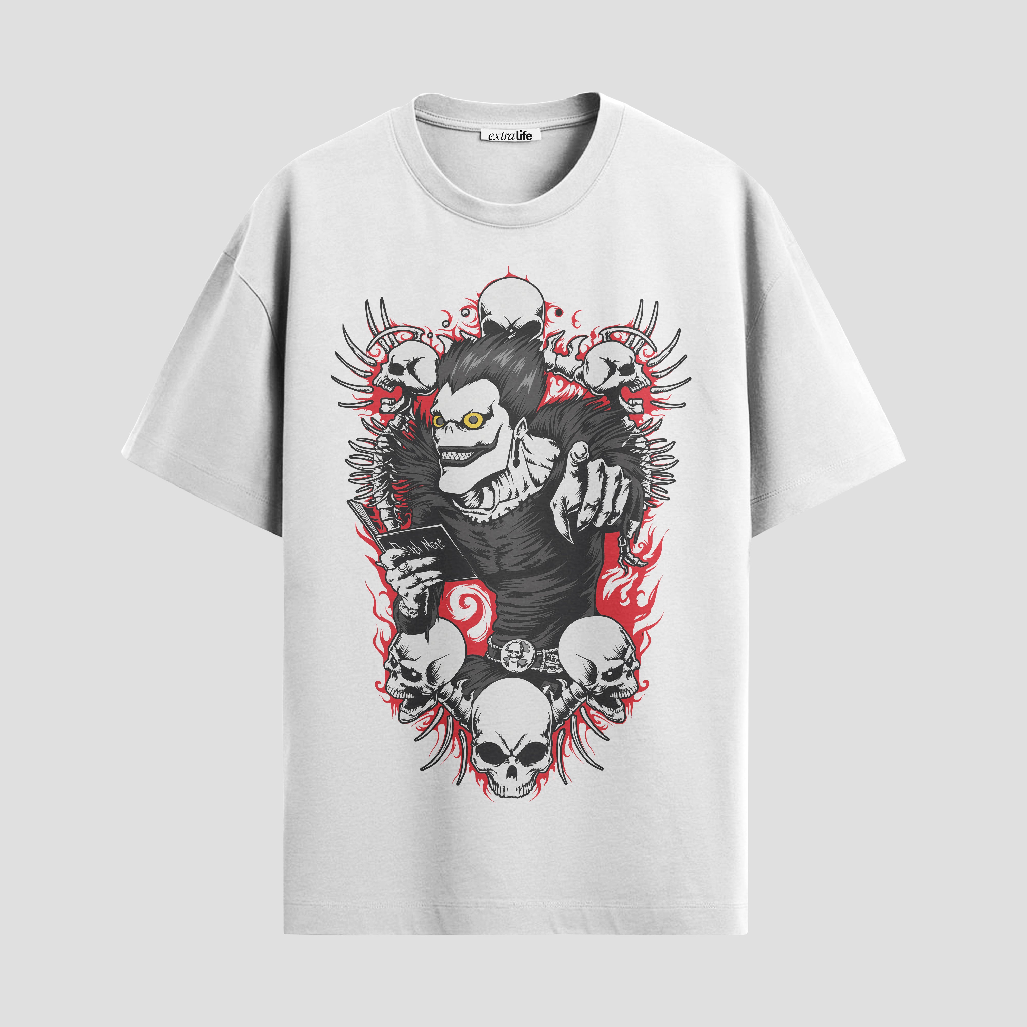 Playera urbana de anime y gaming ExtraLife MX, corte Standard Fit unisex ligero y transpirable en color Deep Black y Pure White, ropa de uso diario para gym y casual.