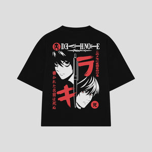 Playera streetwear premium de anime y gaming ExtraLife MX, corte boxy oversized drop shoulder heavyweight en color Deep Black y Off-White, moda urbana mexicana de culto.