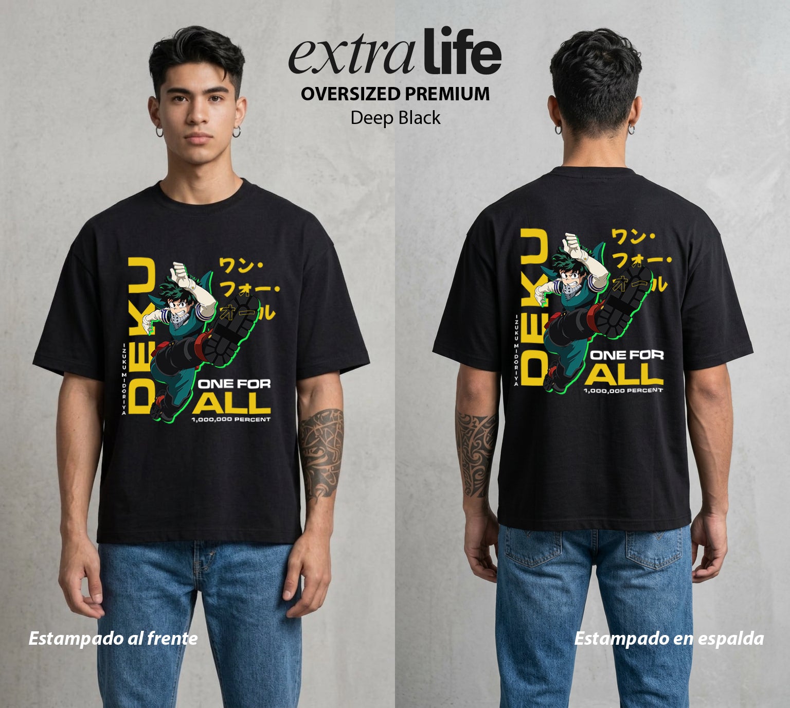 La Academia de Heroes | El Heredero del Simbolo #00951 - Playera Oversized Premium | Deep Black - Foto en modelo