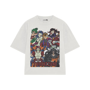 Playera streetwear premium de anime y gaming ExtraLife MX, corte boxy oversized drop shoulder heavyweight en color Deep Black y Off-White, moda urbana mexicana de culto.