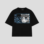 Playera streetwear premium de anime y gaming ExtraLife MX, corte boxy oversized drop shoulder heavyweight en color Deep Black y Off-White, moda urbana mexicana de culto.