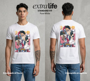 Cazadores de la Noche | El Demonio del Amanecer #00957 - Playera Standard Fit | Pure White - Foto en modelo