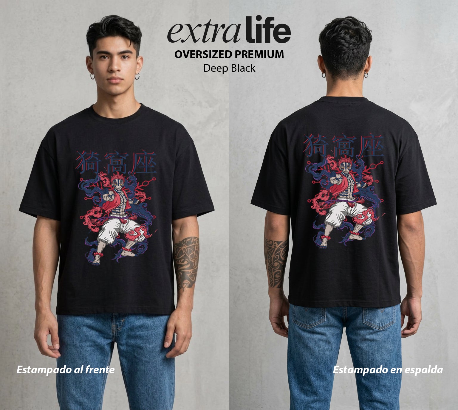 Cazadores de la Noche | El Puño del Demonio #00958 - Playera Oversized Premium | Deep Black - Foto en modelo