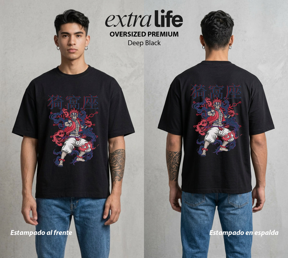 Cazadores de la Noche | El Puño del Demonio #00958 - Playera Oversized Premium | Deep Black - Foto en modelo