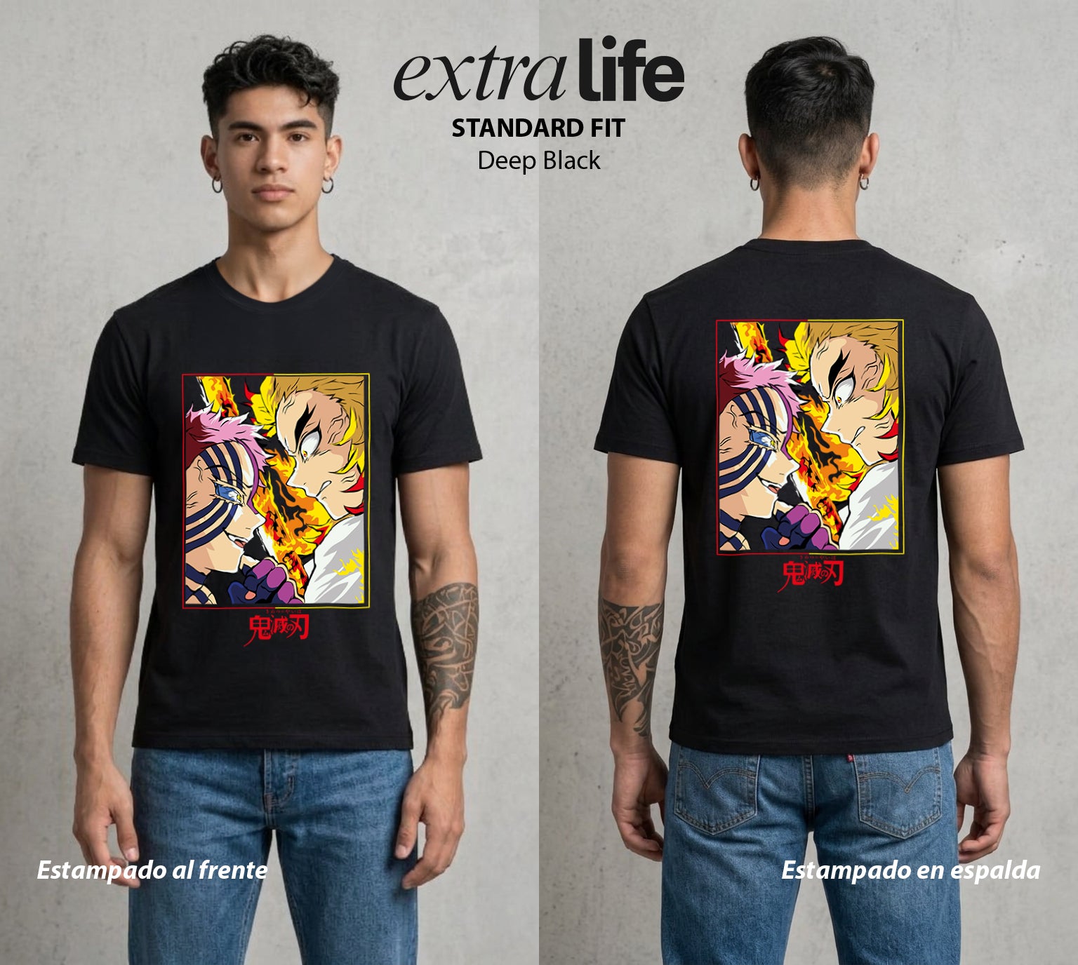 Cazadores de la Noche | El Pillar de las Llamas #00959 - Playera Standard Fit | Deep Black - Foto en modelo