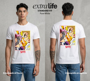 Cazadores de la Noche | El Pillar de las Llamas #00959 - Playera Classic Premium | Pure White - Foto en modelo
