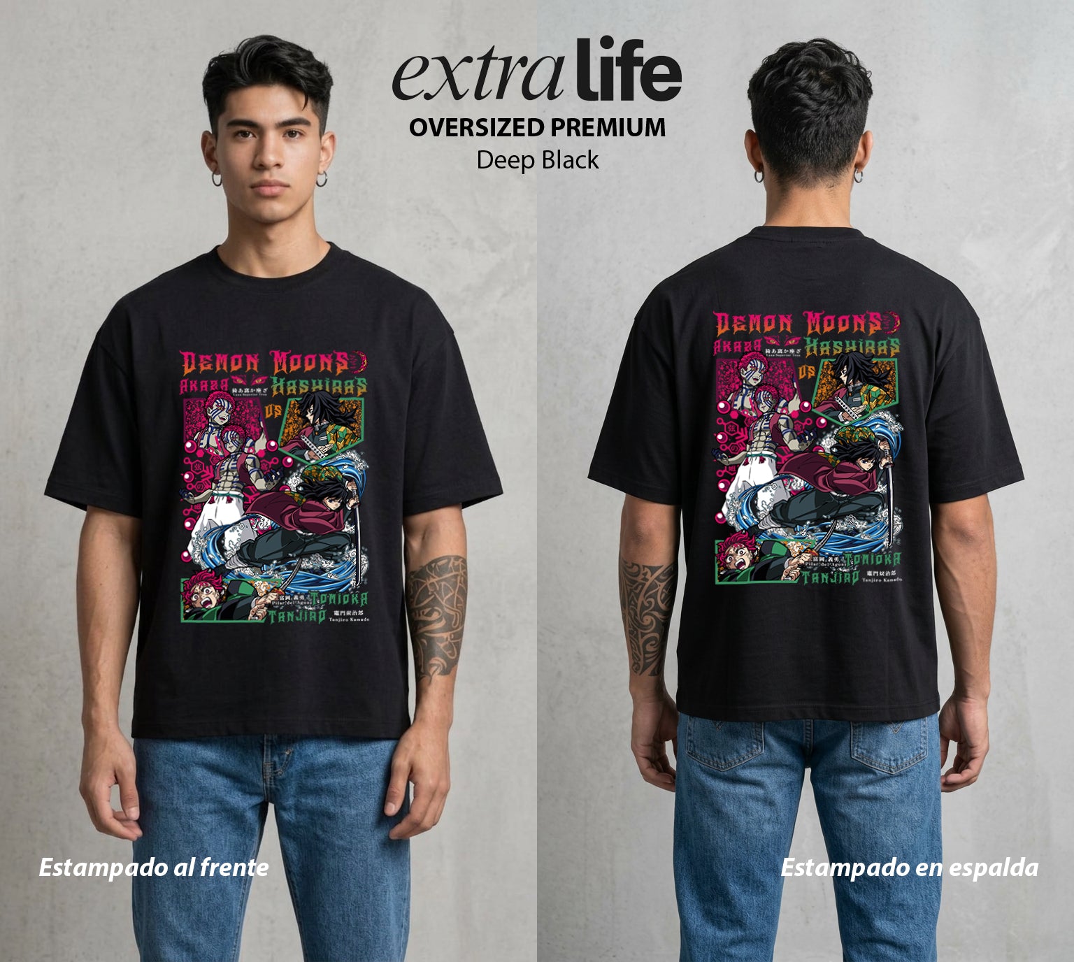 Cazadores de la Noche | El Demonio del Amanecer #00960 - Playera Oversized Premium | Deep Black - Foto en modelo