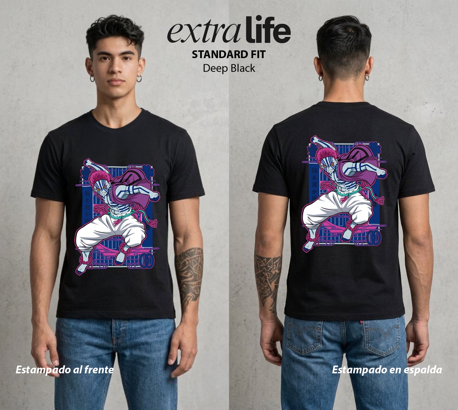 Cazadores de la Noche | Fuerza Superior al Humano #00961 - Playera Standard Fit | Deep Black - Foto en modelo