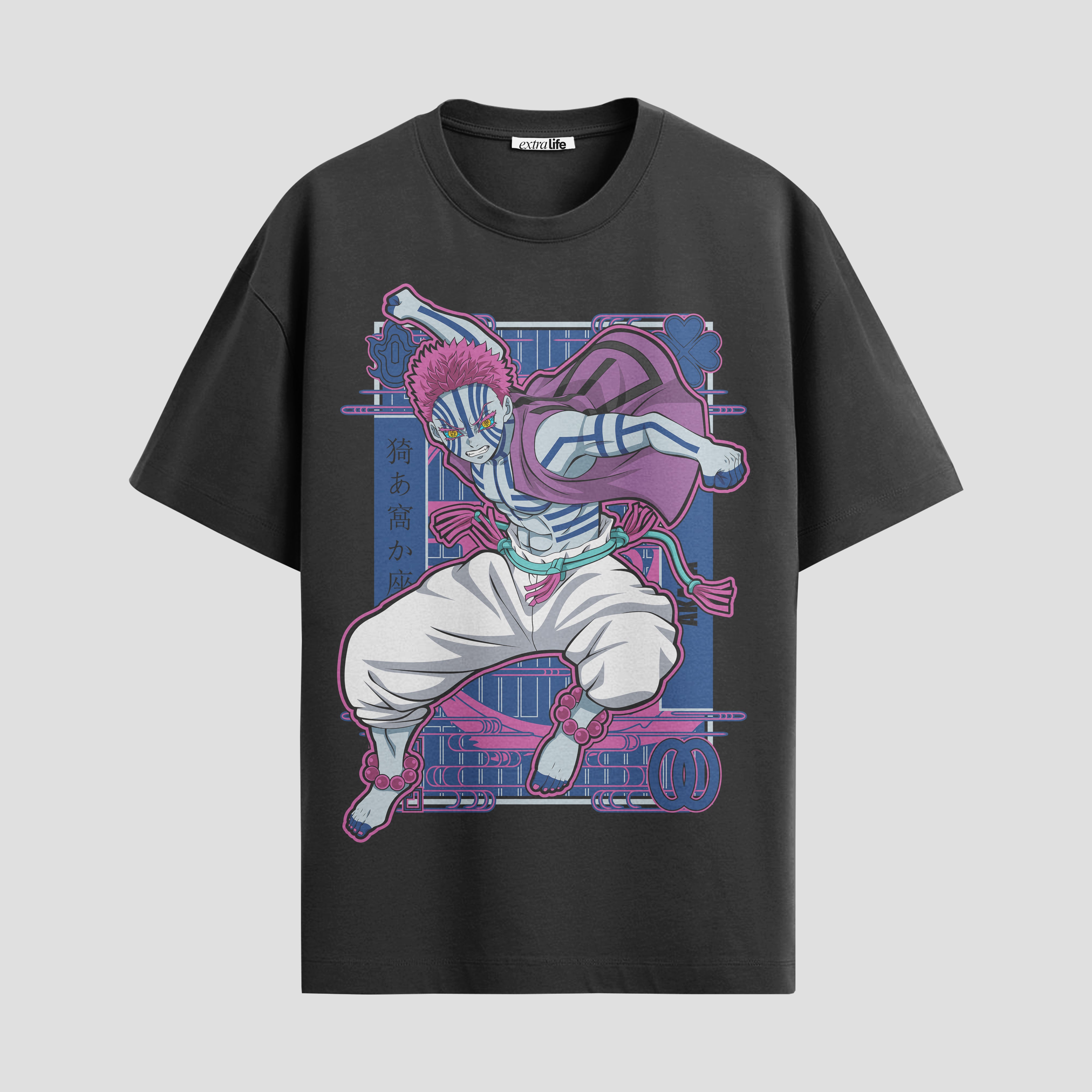 Playera urbana de anime y gaming ExtraLife MX, corte Standard Fit unisex ligero y transpirable en color Deep Black y Pure White, ropa de uso diario para gym y casual.