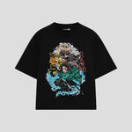 Playera streetwear premium de anime y gaming ExtraLife MX, corte boxy oversized drop shoulder heavyweight en color Deep Black y Off-White, moda urbana mexicana de culto.