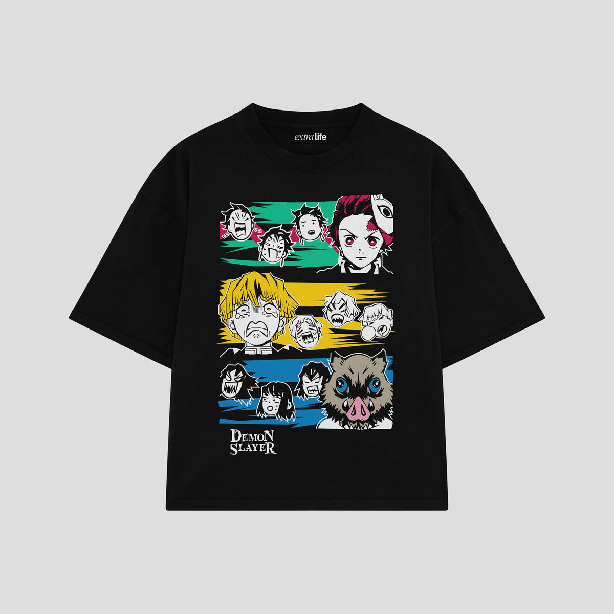 Playera streetwear premium de anime y gaming ExtraLife MX, corte oversized drop shoulder ligero y fresco en color Deep Black y Off-White, moda urbana mexicana de culto.