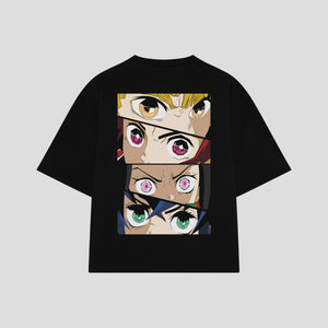 Playera streetwear premium de anime y gaming ExtraLife MX, corte boxy oversized drop shoulder heavyweight en color Deep Black y Off-White, moda urbana mexicana de culto.