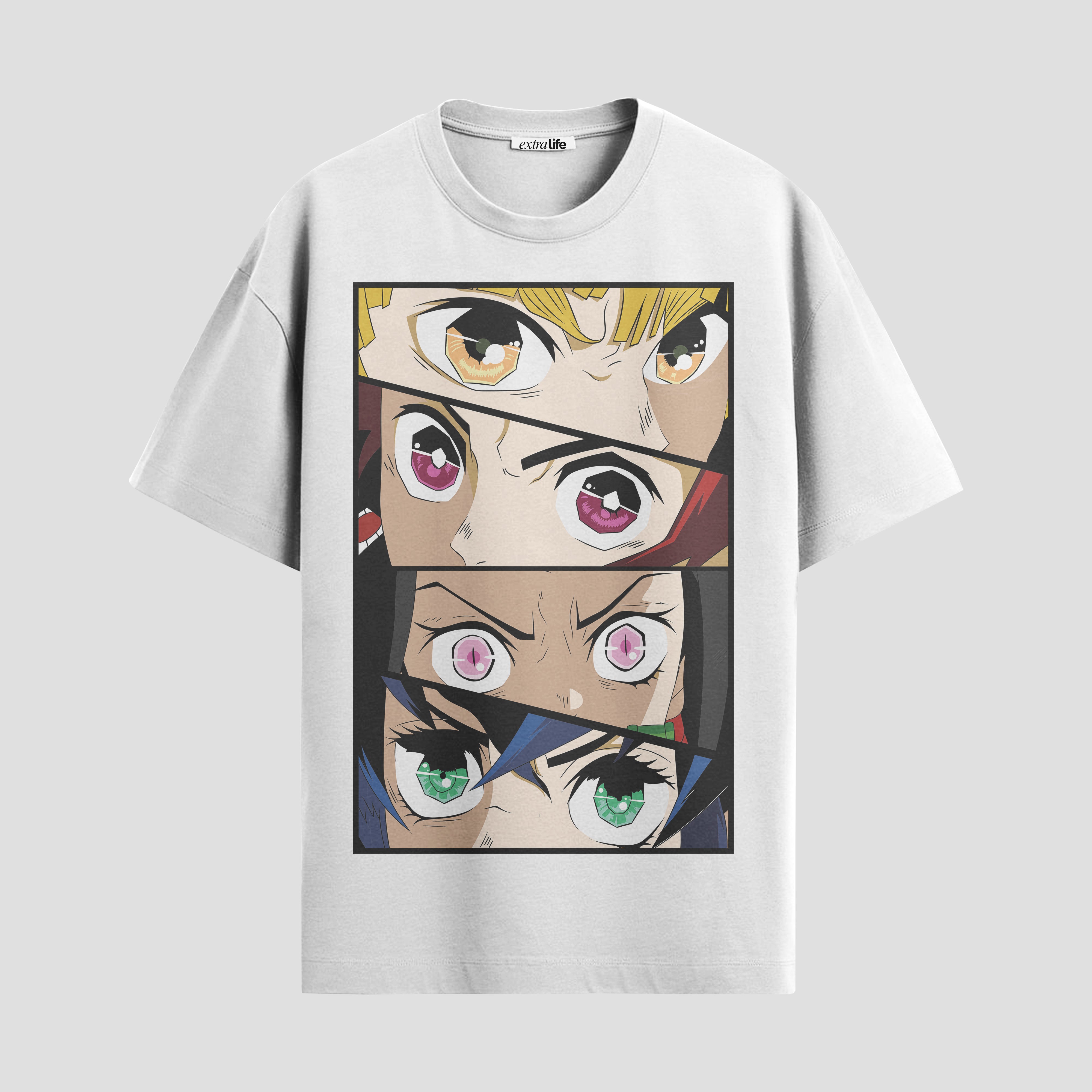 Playera urbana de anime y gaming ExtraLife MX, corte Standard Fit unisex ligero y transpirable en color Deep Black y Pure White, ropa de uso diario para gym y casual.