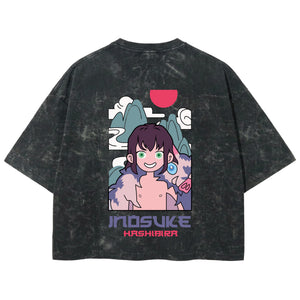Playera streetwear premium de anime y gaming ExtraLife MX, corte boxy deluxe mineral wash heavyweight en color Acid Wash, moda urbana mexicana de culto.