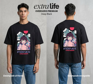 Cazadores de la Noche | El Jabalí del Monte Chibi #00972 - Playera Oversized Premium | Deep Black - Foto en modelo