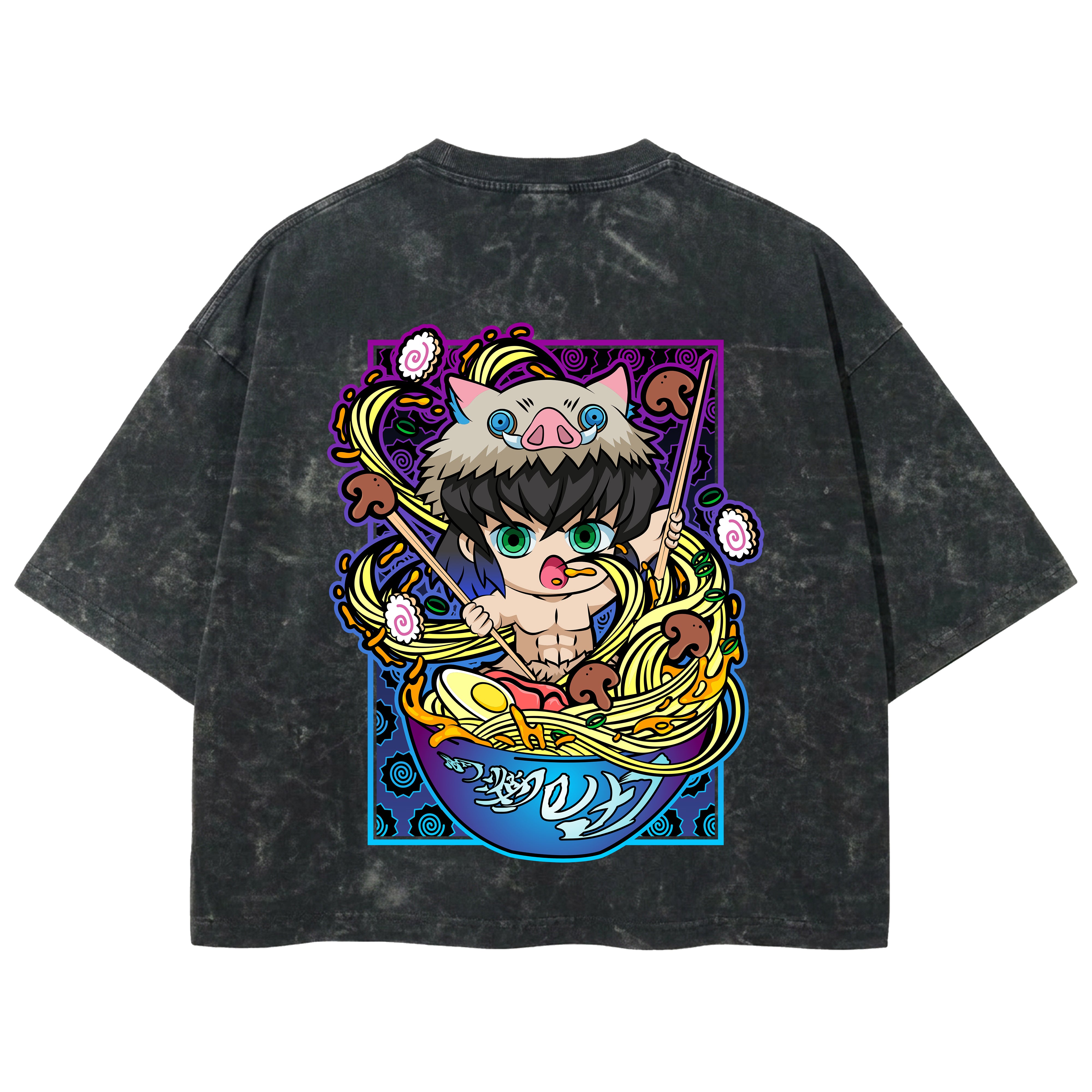 Playera streetwear premium de anime y gaming ExtraLife MX, corte boxy deluxe mineral wash heavyweight en color Acid Wash, moda urbana mexicana de culto.