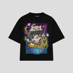Playera streetwear premium de anime y gaming ExtraLife MX, corte boxy oversized drop shoulder heavyweight en color Deep Black y Off-White, moda urbana mexicana de culto.