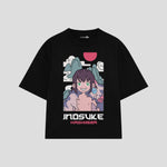 Playera streetwear premium de anime y gaming ExtraLife MX, corte boxy oversized drop shoulder heavyweight en color Deep Black y Off-White, moda urbana mexicana de culto.