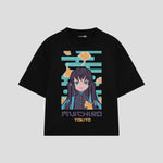 Playera streetwear premium de anime y gaming ExtraLife MX, corte boxy oversized drop shoulder heavyweight en color Deep Black y Off-White, moda urbana mexicana de culto.