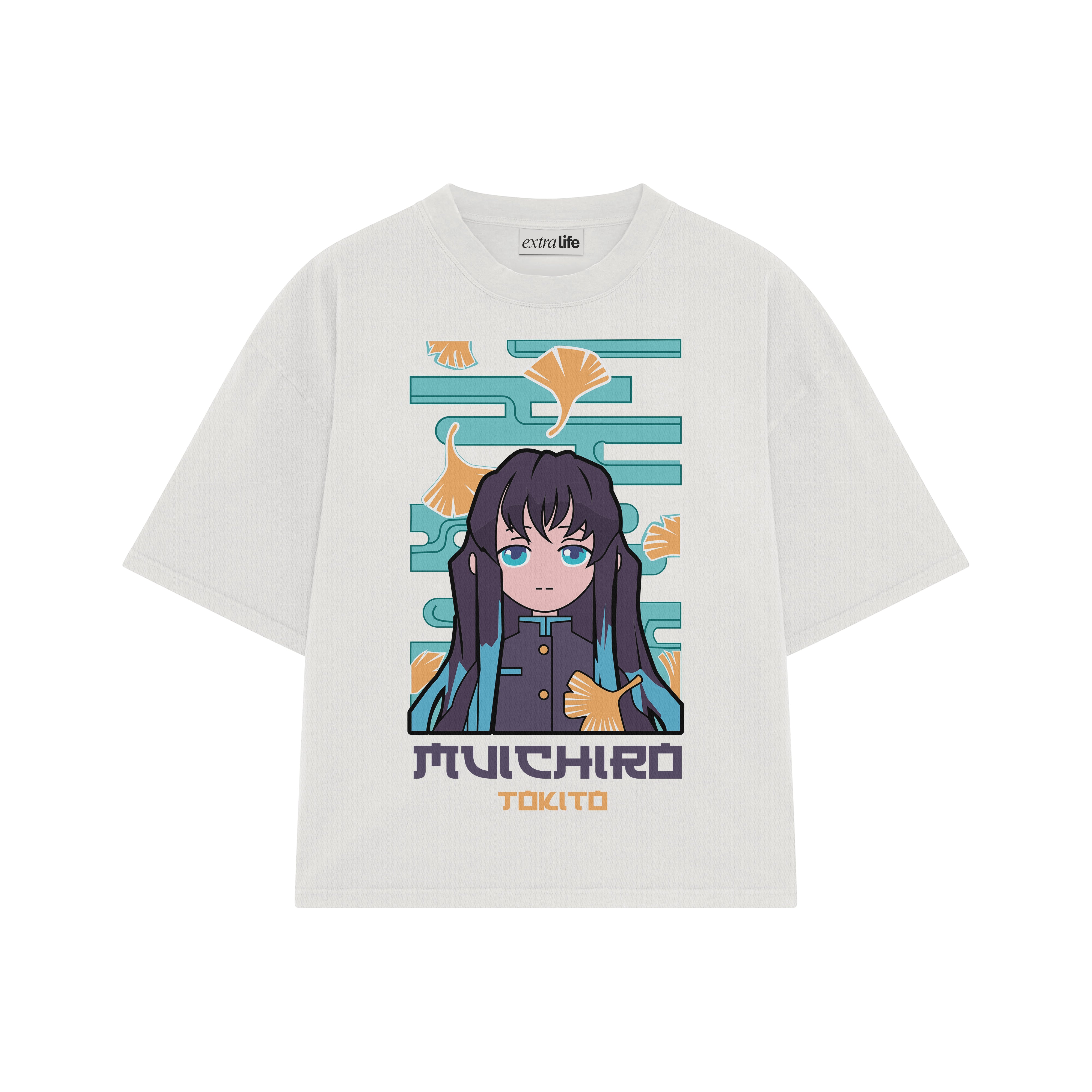 Playera streetwear premium de anime y gaming ExtraLife MX, corte boxy oversized drop shoulder heavyweight en color Deep Black y Off-White, moda urbana mexicana de culto.