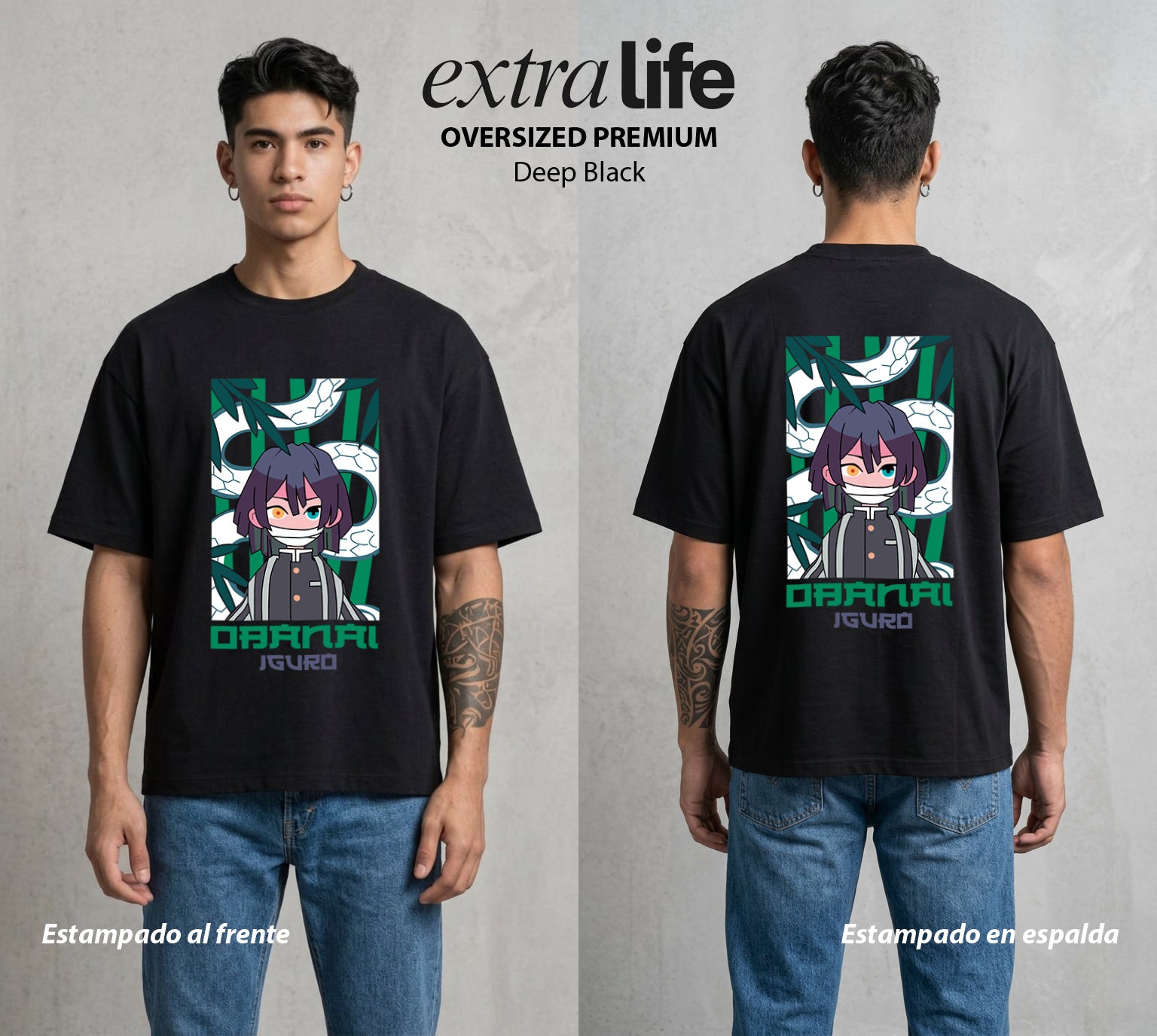 Cazadores de la Noche | La Serpiente del Amor Chibi #00983 - Playera Oversized Premium | Deep Black - Foto en modelo
