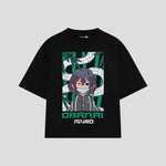 Playera streetwear premium de anime y gaming ExtraLife MX, corte boxy oversized drop shoulder heavyweight en color Deep Black y Off-White, moda urbana mexicana de culto.