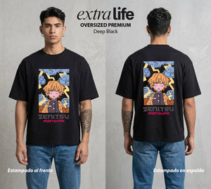 Cazadores de la Noche | El Rayo del Miedo Chibi #00989 - Playera Oversized Premium | Deep Black - Foto en modelo