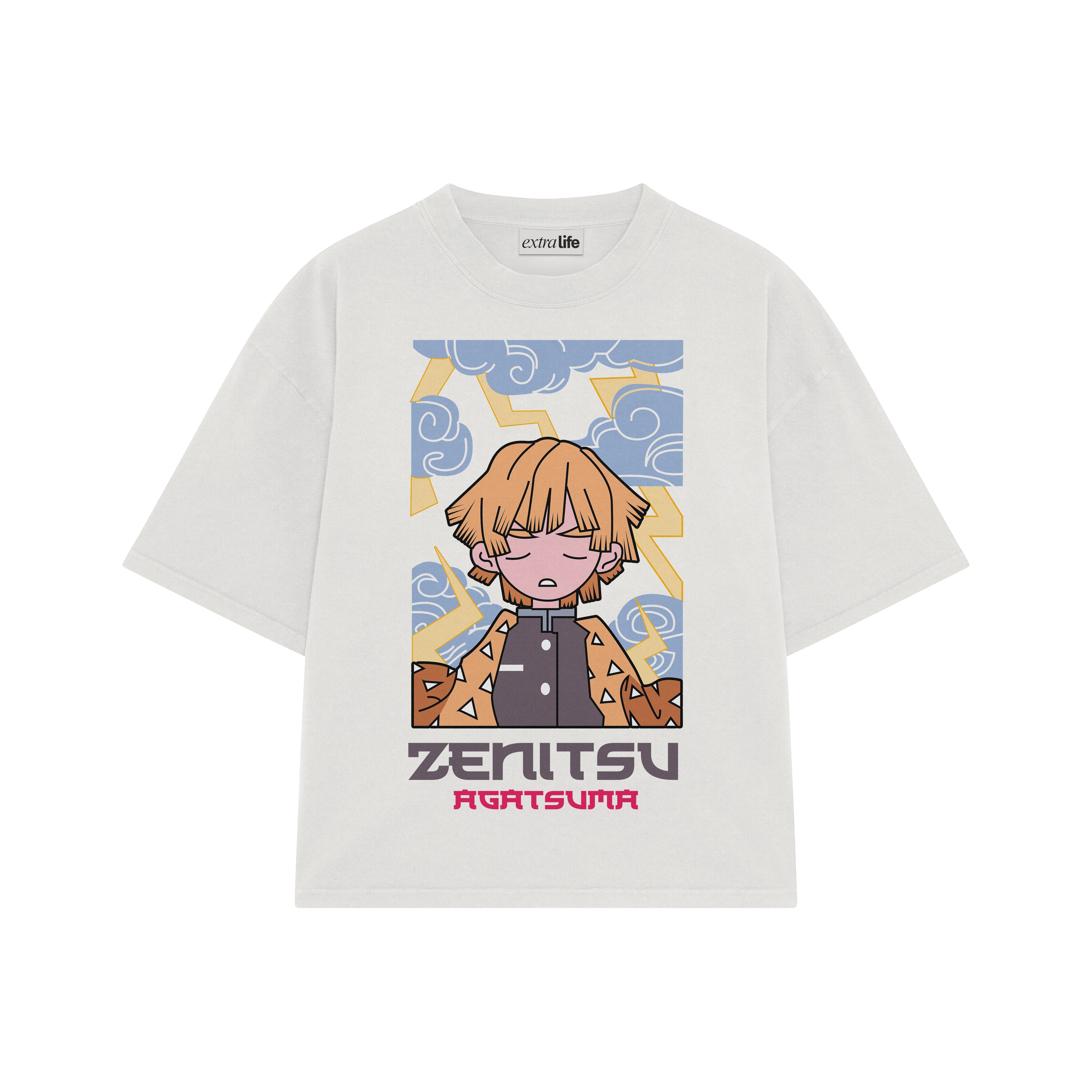 Playera streetwear premium de anime y gaming ExtraLife MX, corte boxy oversized drop shoulder heavyweight en color Deep Black y Off-White, moda urbana mexicana de culto.