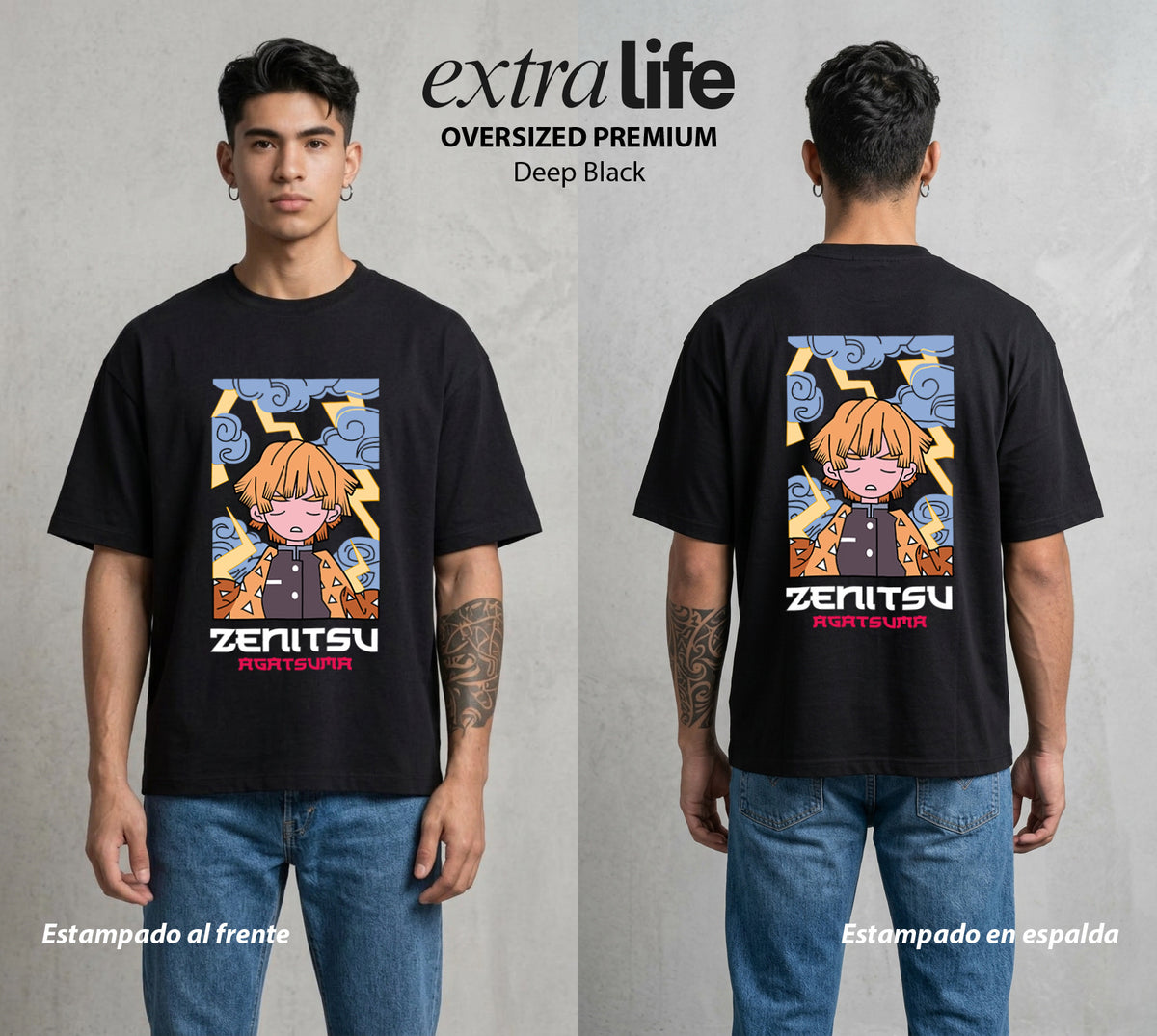 Cazadores de la Noche | El Cobarde del Trueno Chibi #00990 - Playera Oversized Premium | Deep Black - Foto en modelo