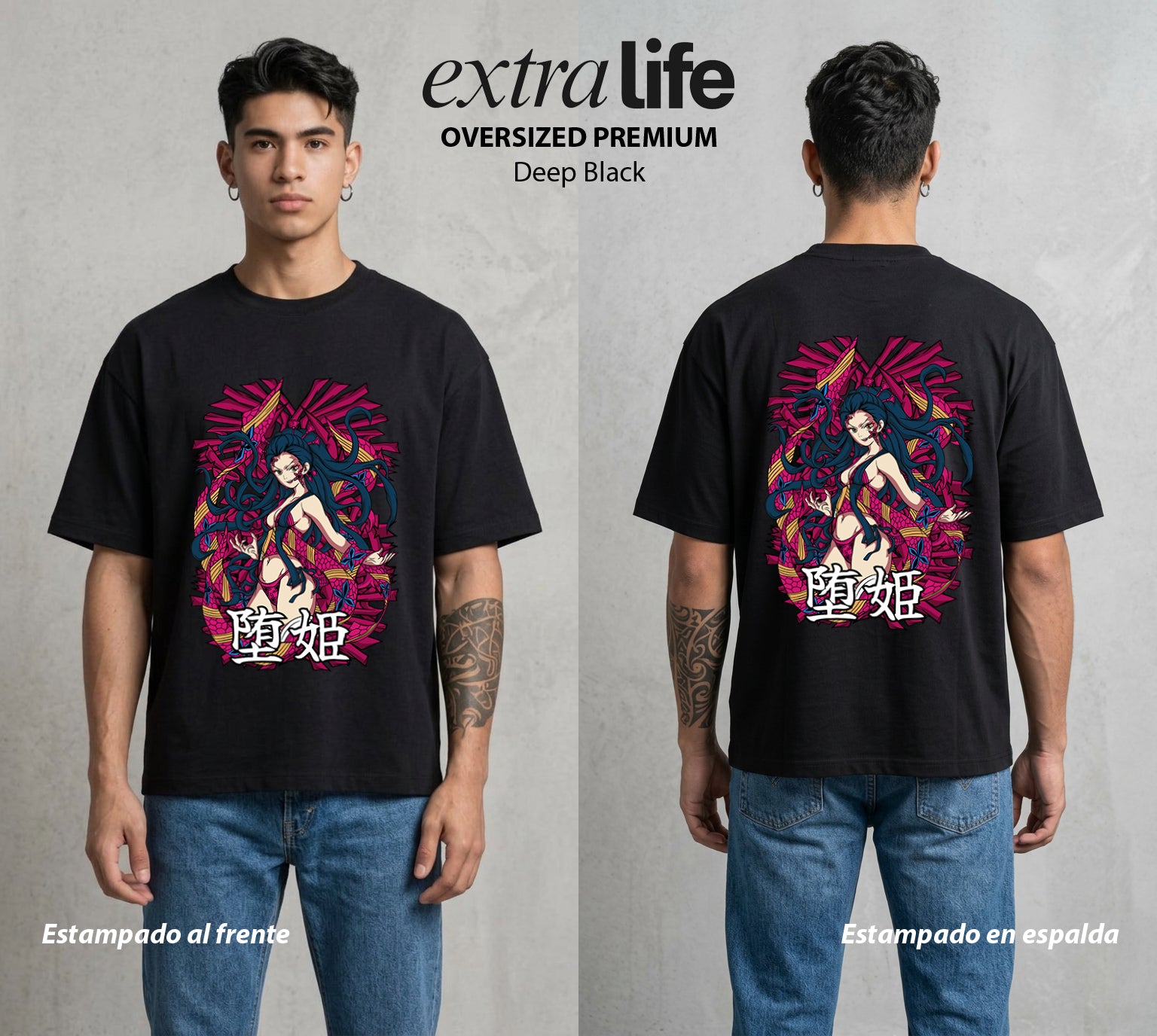 Cazadores de la Noche | La Demonia de Seis Lunas #00991 - Playera Oversized Premium | Deep Black - Foto en modelo