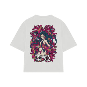 Playera streetwear premium de anime y gaming ExtraLife MX, corte boxy oversized drop shoulder heavyweight en color Deep Black y Off-White, moda urbana mexicana de culto.