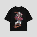 Playera streetwear premium de anime y gaming ExtraLife MX, corte boxy oversized drop shoulder heavyweight en color Deep Black y Off-White, moda urbana mexicana de culto.
