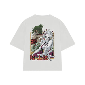 Playera streetwear premium de anime y gaming ExtraLife MX, corte boxy oversized drop shoulder heavyweight en color Deep Black y Off-White, moda urbana mexicana de culto.